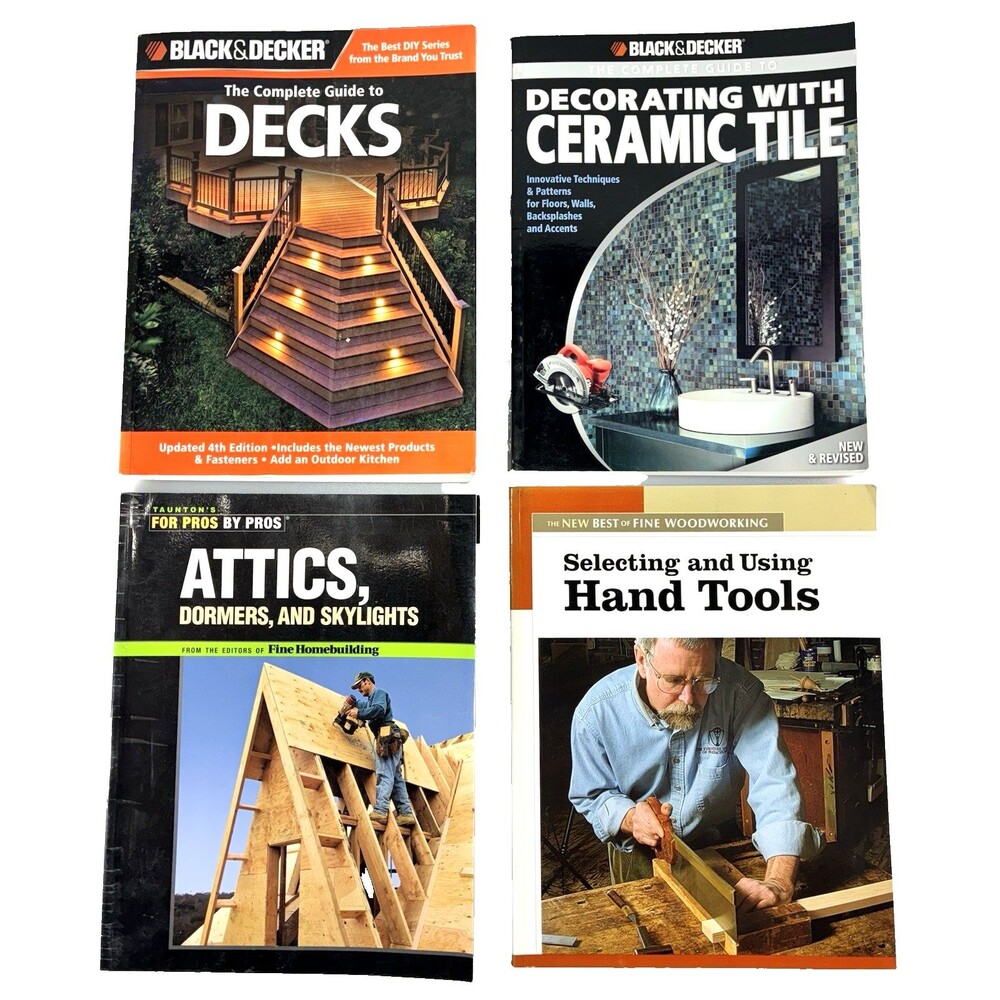 Black & Decker Mixed Home DIY Book Lot of 4 Decks, Ceramic Tile, Attics & Tools